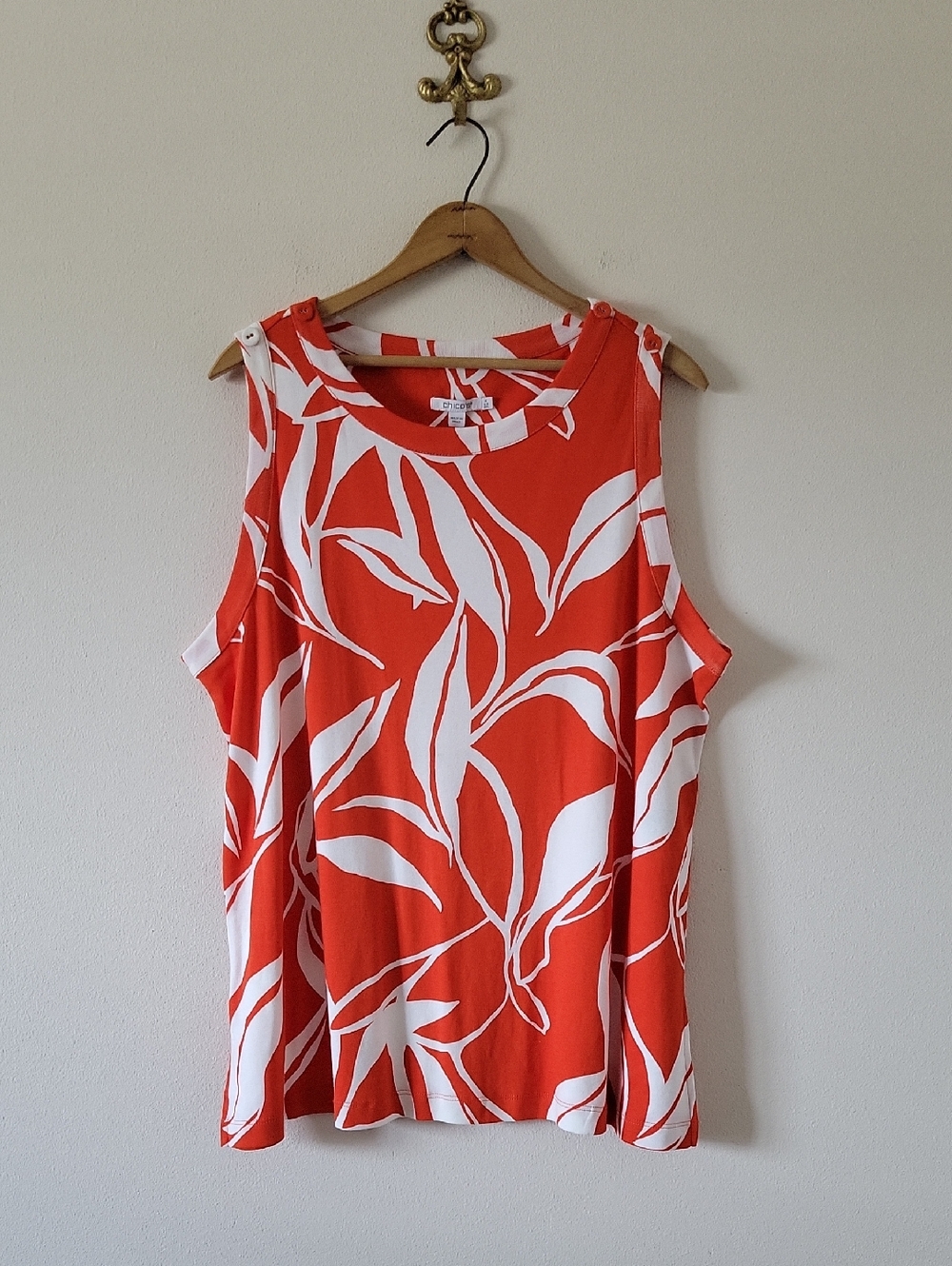 NWT Chico's Orange White Abstract Button Tunic Pima Cotton Size XXL